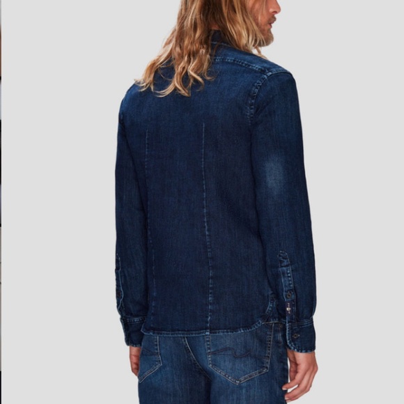 7 For All Mankind Dark Blue Button Up Shirt in Large - Picture 7 of 7